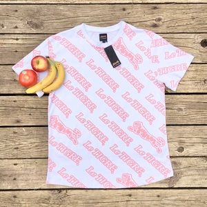 Le Tigre Pink Spellout All Over Tiger t shirt NWT